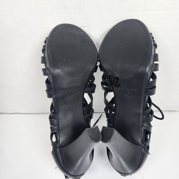 Me Too Black Women Strappy Laced Blocked Heels Size 10 - Picture 8 of 13